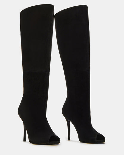 PEGGIE Black Suede Stiletto Heel Peep Toe Women's Boots