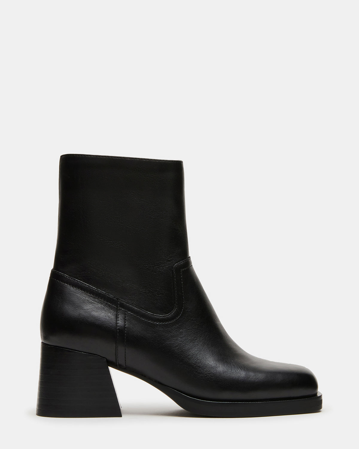 LATCHES Black Leather Square-Toe Block Heel Women's Ankle Boot