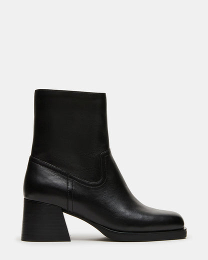 LATCHES Black Leather Square-Toe Block Heel Women's Ankle Boot