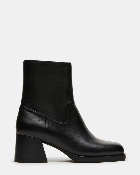 LATCHES Black Leather Square-Toe Block Heel Women's Ankle Boot