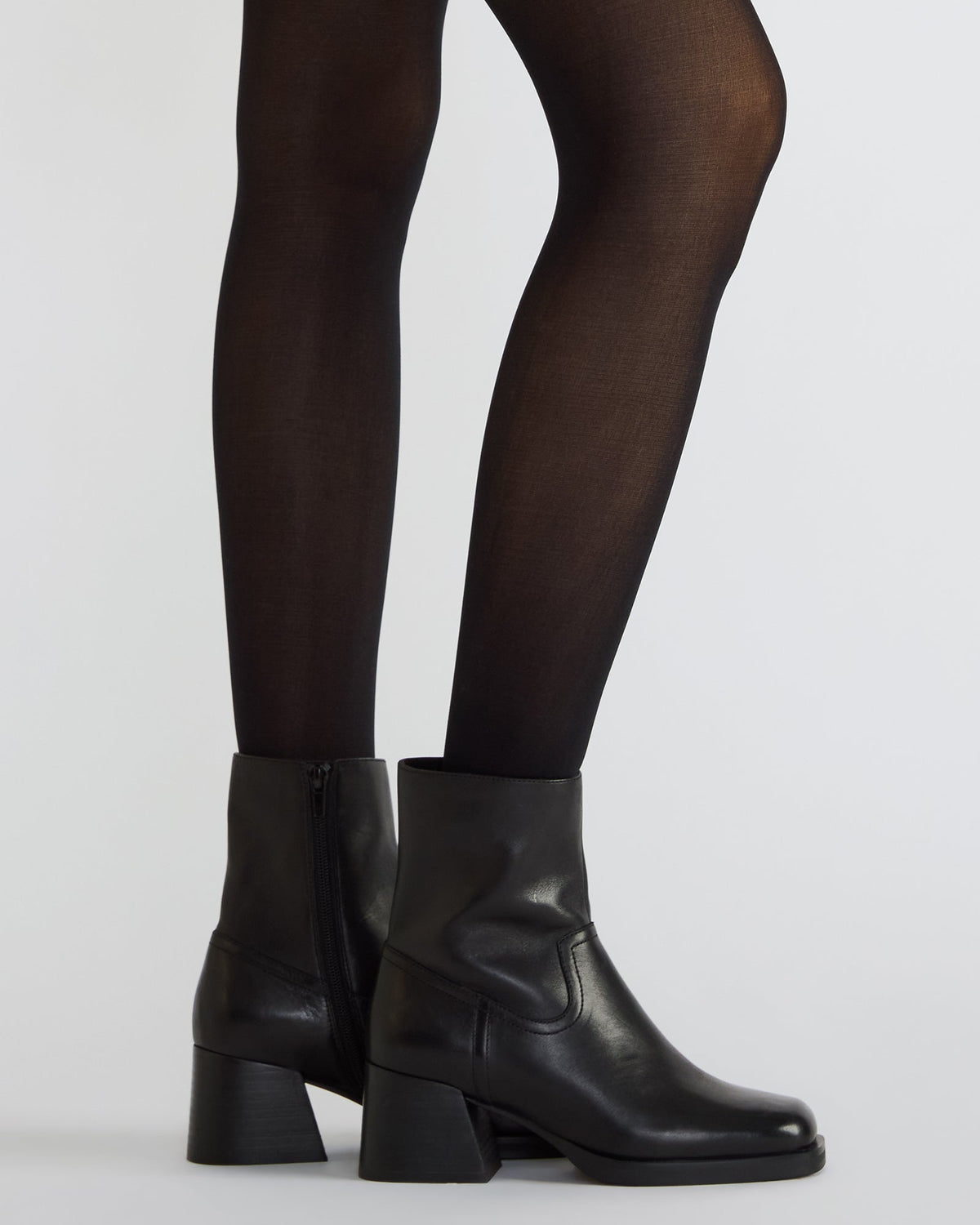 LATCHES Black Leather Square-Toe Block Heel Women's Ankle Boot