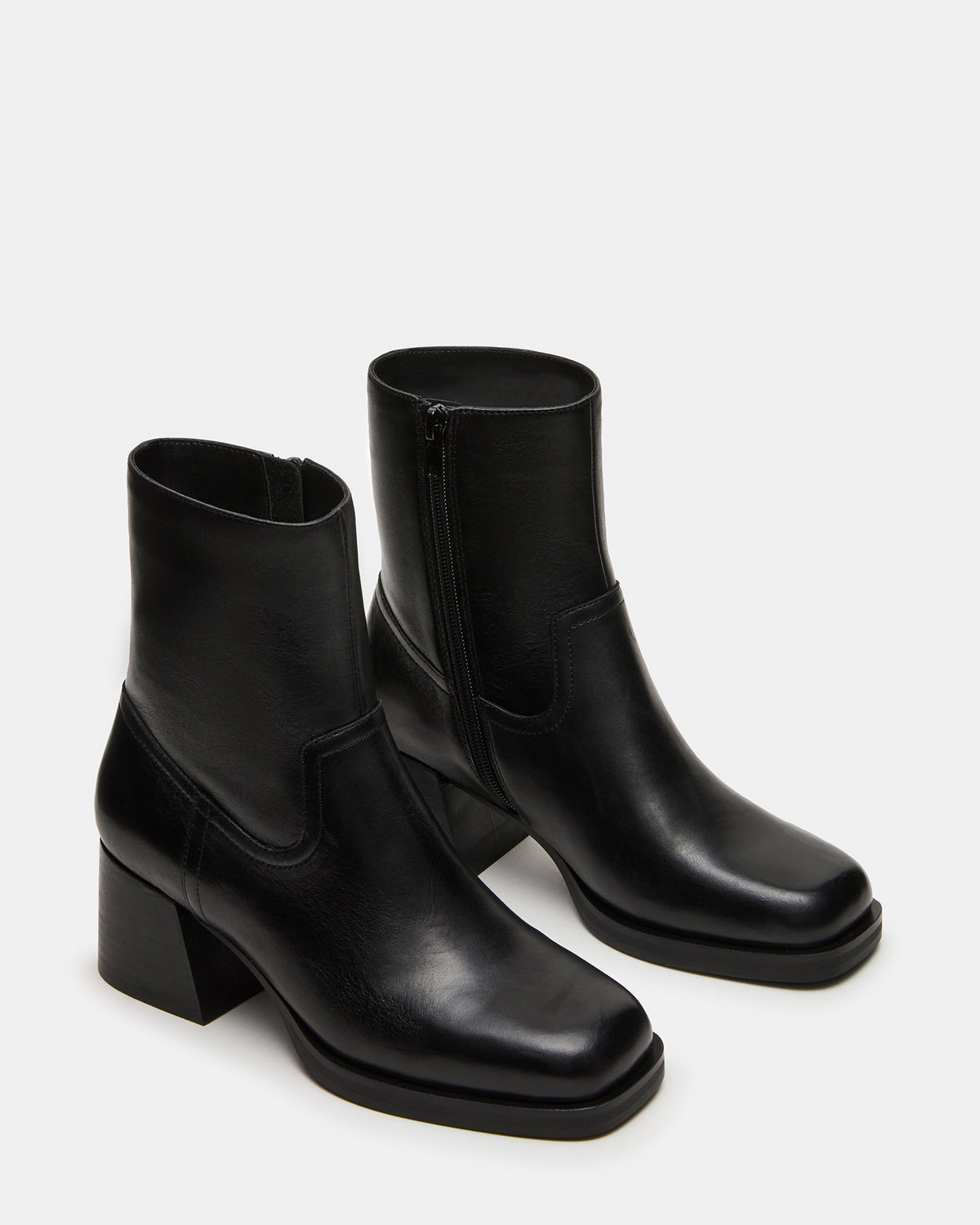 LATCHES Black Leather Square-Toe Block Heel Women's Ankle Boot