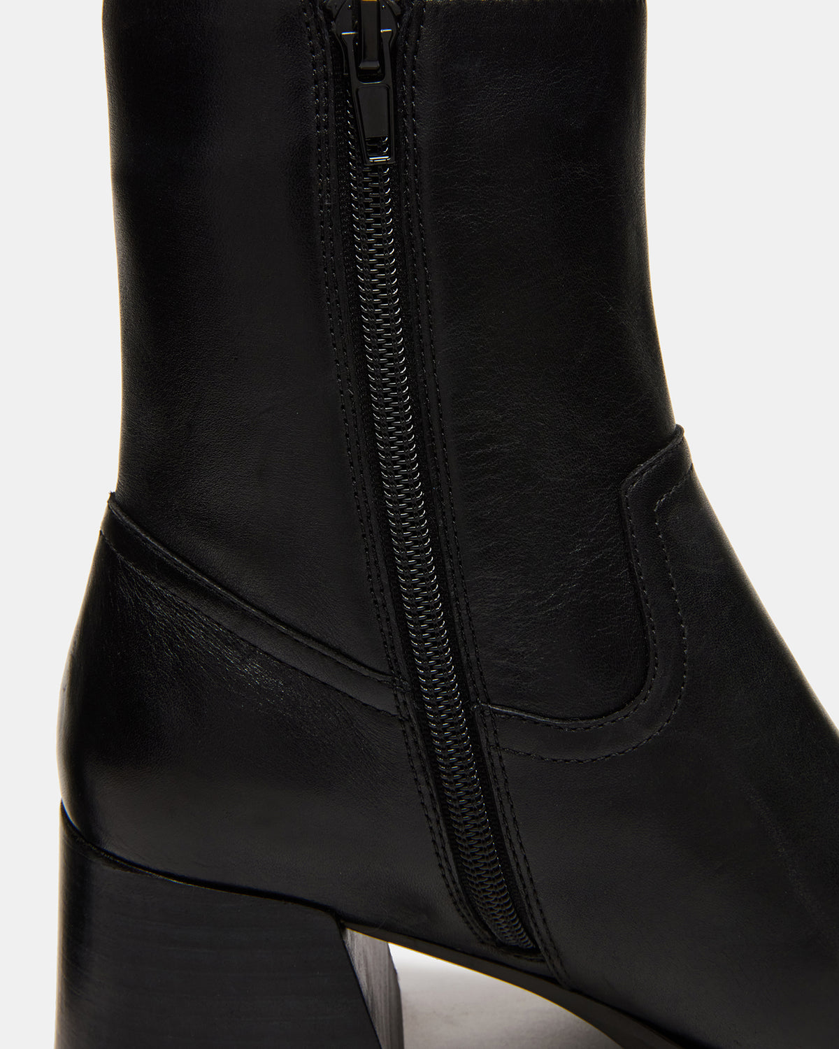 LATCHES Black Leather Square-Toe Block Heel Women's Ankle Boot