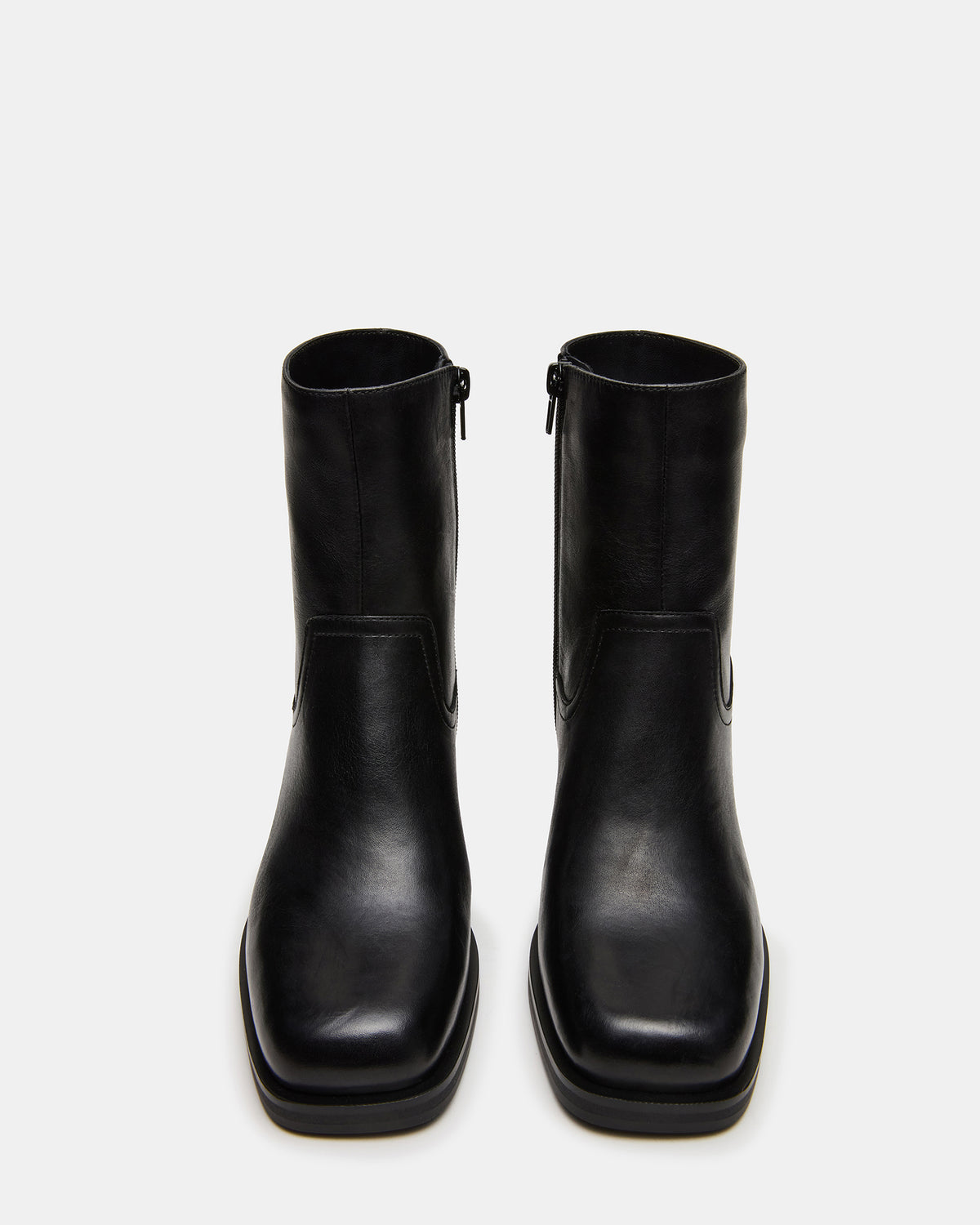 LATCHES Black Leather Square-Toe Block Heel Women's Ankle Boot