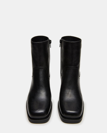 LATCHES Black Leather Square-Toe Block Heel Women's Ankle Boot