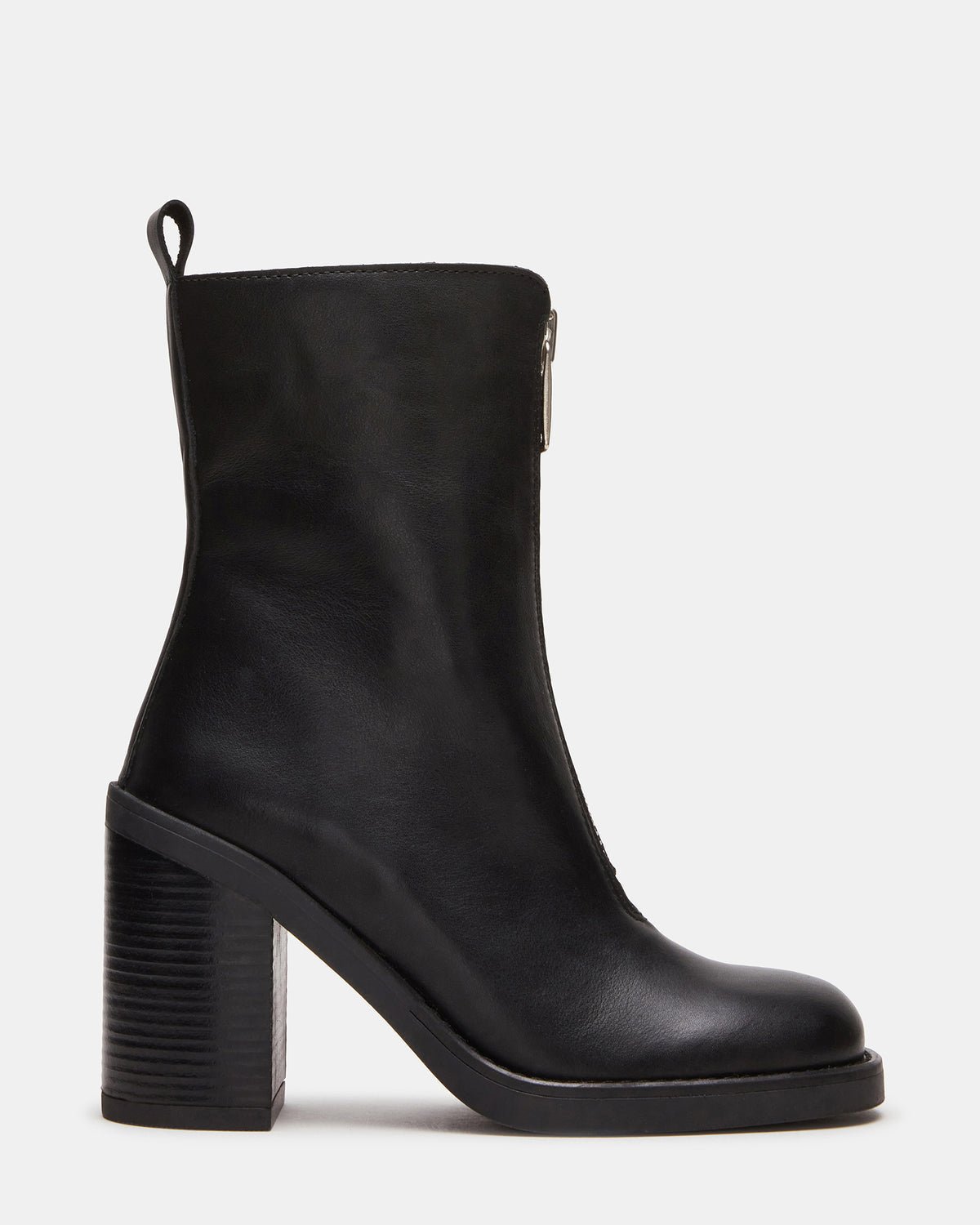 DECLAN Black Leather Block Heeled Ankle Boot | Women's Booties