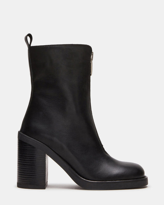 DECLAN Black Leather Block Heeled Ankle Boot | Women's Booties