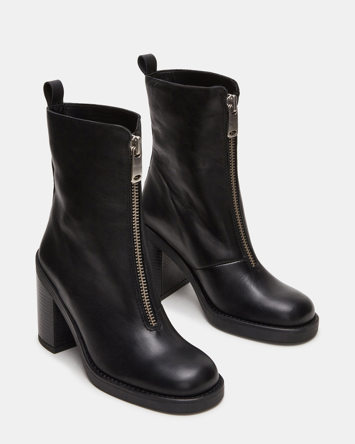 DECLAN Black Leather Block Heeled Ankle Boot | Women's Booties
