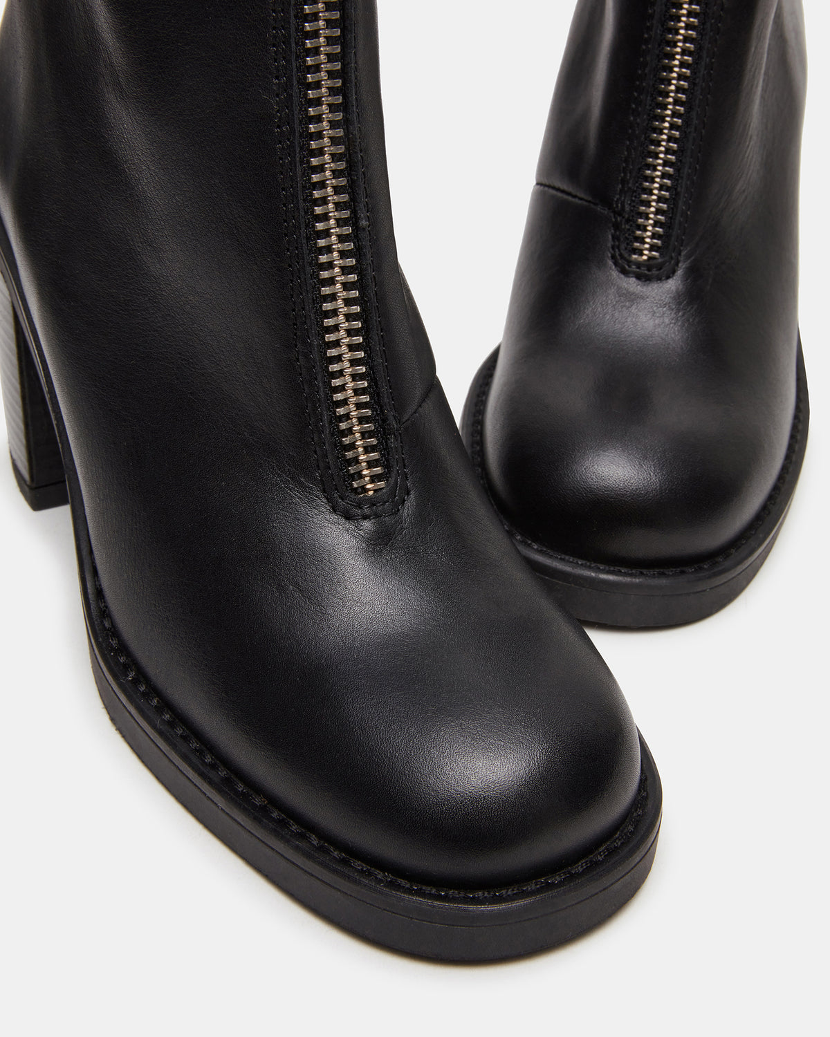 DECLAN Black Leather Block Heeled Ankle Boot | Women's Booties