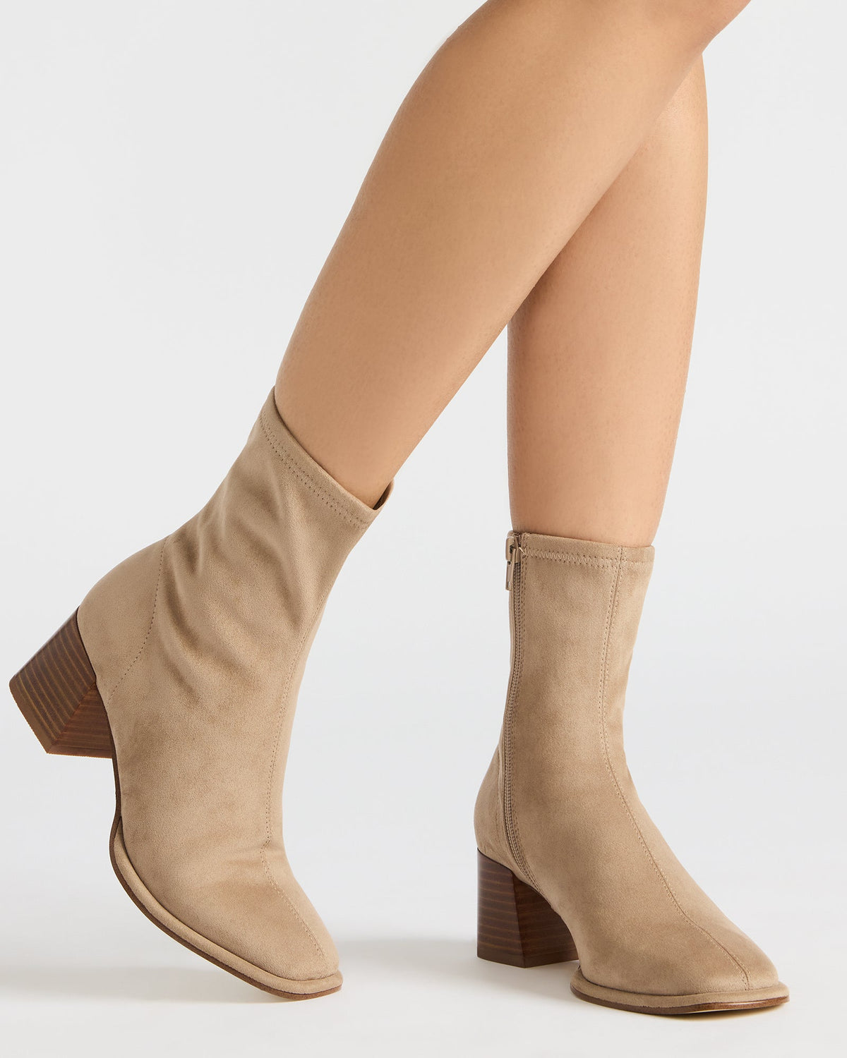 PAMMY Taupe Square-Toe Block Heel Women's Ankle Boot
