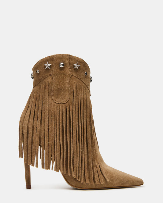 FALTER Chestnut Suede Pointed-Toe Fringe Western Women's Ankle Boot