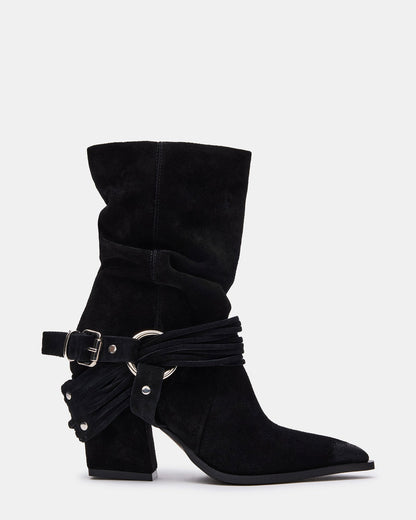 LAUPER Black Pointed-Toe Heeled Buckle Women's Ankle Boot