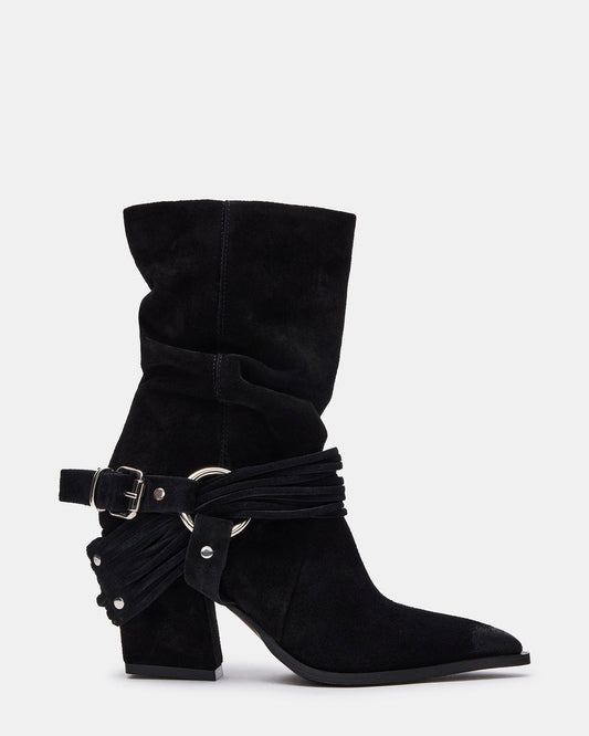 LAUPER Black Pointed-Toe Heeled Buckle Women's Ankle Boot