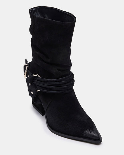LAUPER Black Pointed-Toe Heeled Buckle Women's Ankle Boot
