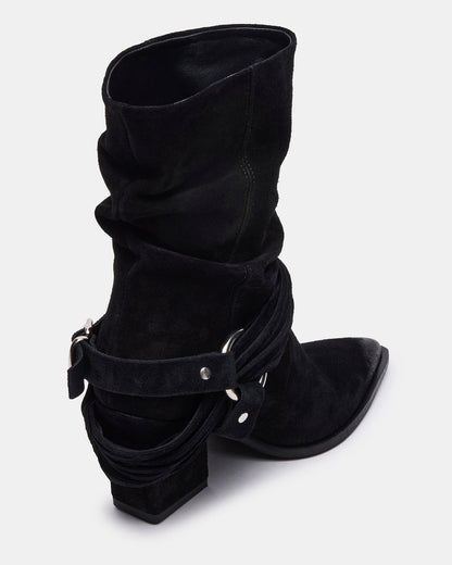 LAUPER Black Pointed-Toe Heeled Buckle Women's Ankle Boot