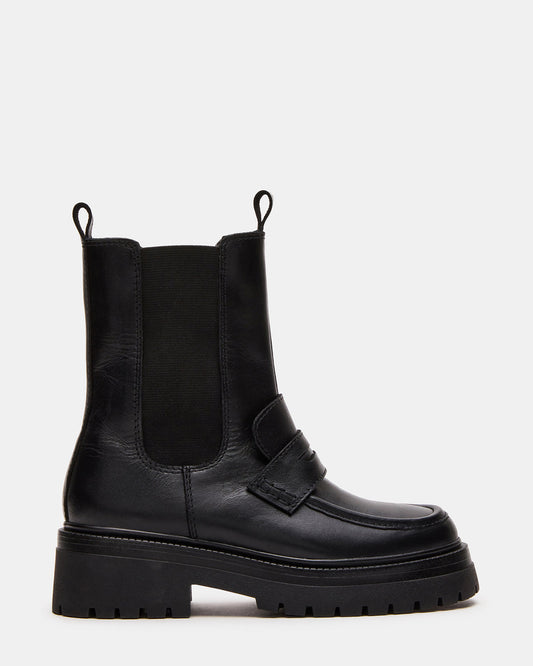 CONWAY Black Leather Platform Lug Chelsea Women's Ankle Boot
