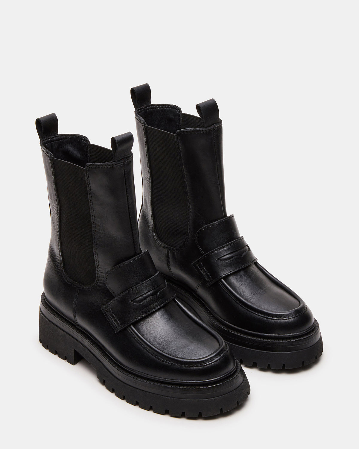 CONWAY Black Leather Platform Lug Chelsea Women's Ankle Boot