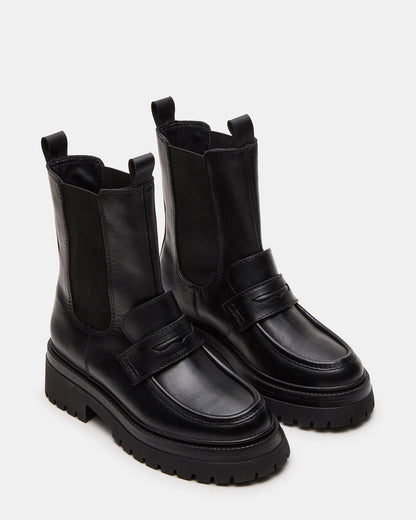CONWAY Black Leather Platform Lug Chelsea Women's Ankle Boot