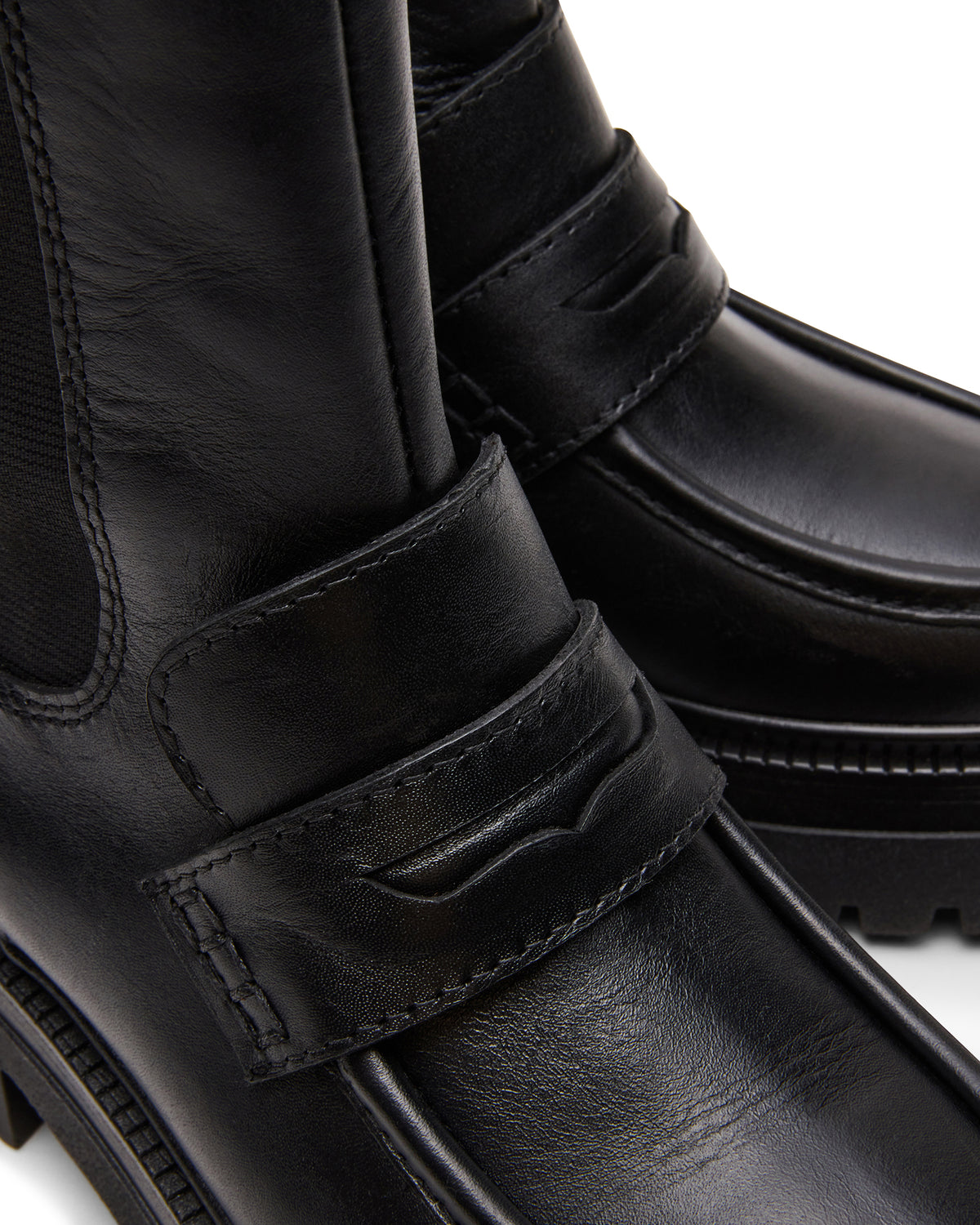 CONWAY Black Leather Platform Lug Chelsea Women's Ankle Boot