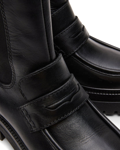 CONWAY Black Leather Platform Lug Chelsea Women's Ankle Boot