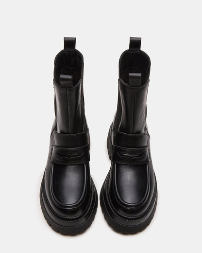 CONWAY Black Leather Platform Lug Chelsea Women's Ankle Boot