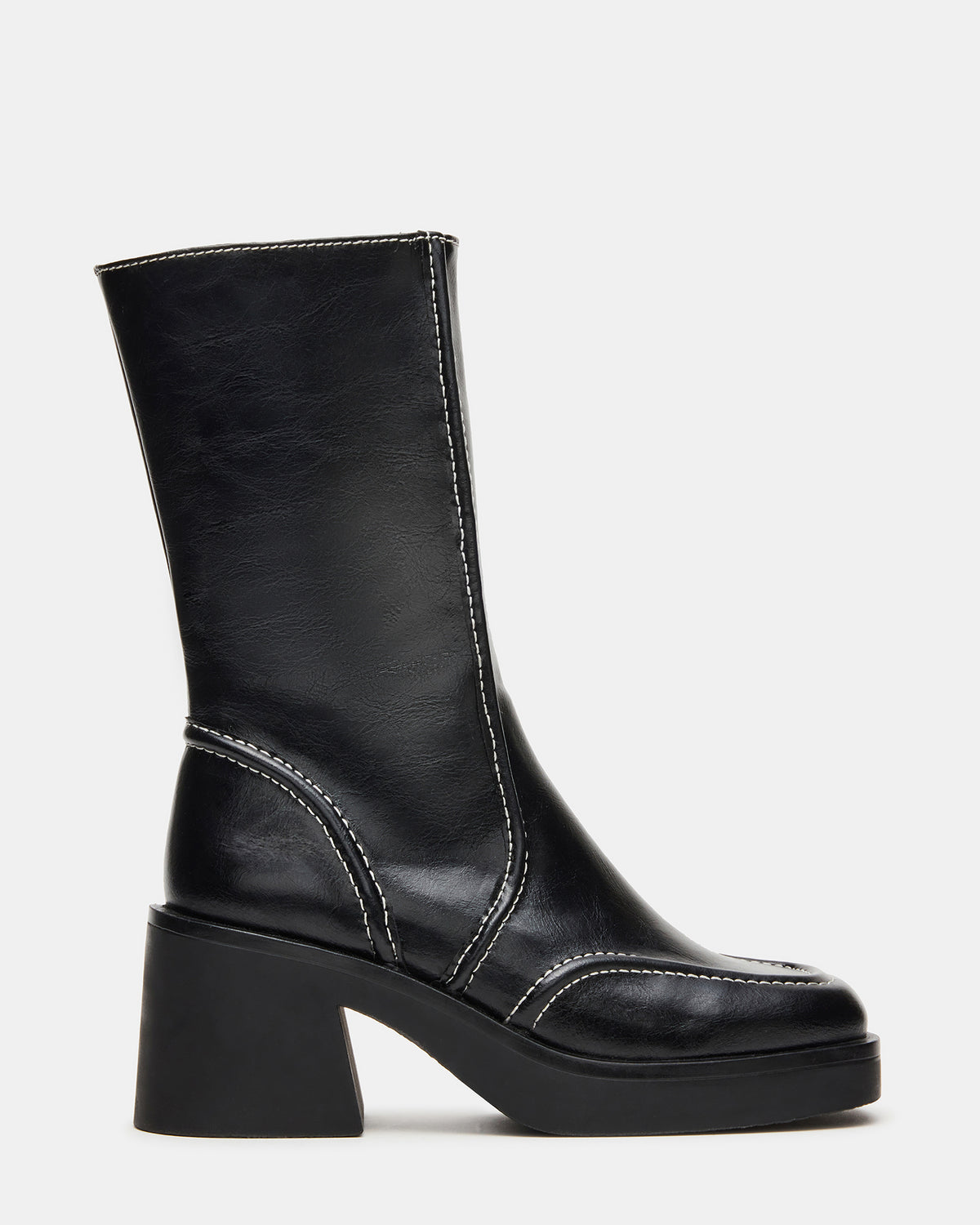 ALTER Black Patent Square-Toe Platform Block Heel Women's Ankle Boot