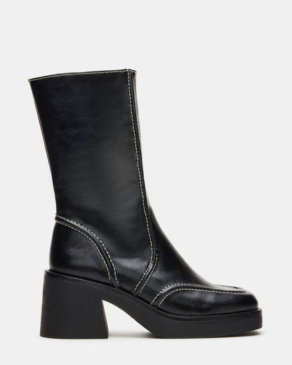 ALTER Black Patent Square-Toe Platform Block Heel Women's Ankle Boot