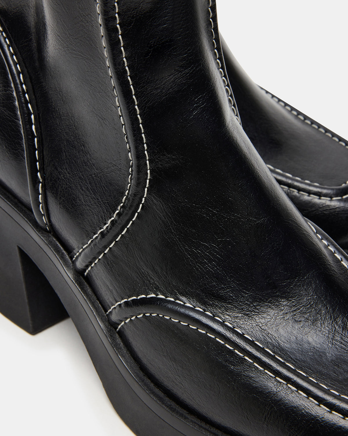 ALTER Black Patent Square-Toe Platform Block Heel Women's Ankle Boot