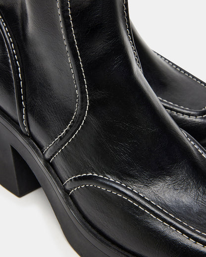 ALTER Black Patent Square-Toe Platform Block Heel Women's Ankle Boot
