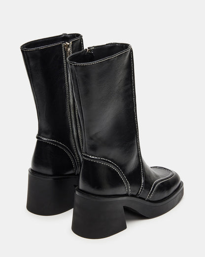 ALTER Black Patent Square-Toe Platform Block Heel Women's Ankle Boot