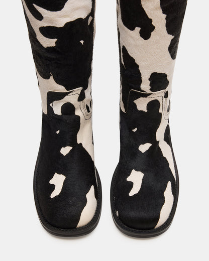 RIGGS Black Cow Print Wide Calf Square-Toe Women's Boot