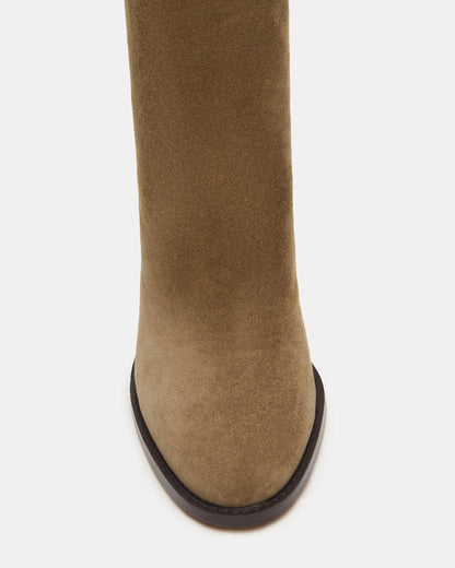 OBSESSION Taupe Suede Rounded Toe Block Heel Women's Ankle Boot