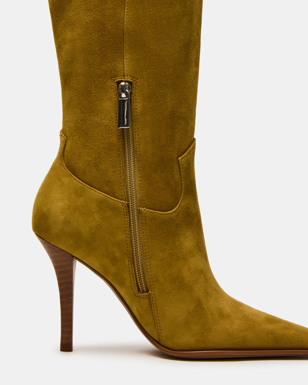 WESCOT Olive Suede Square-Toe Knee-High Heeled Women's Boot
