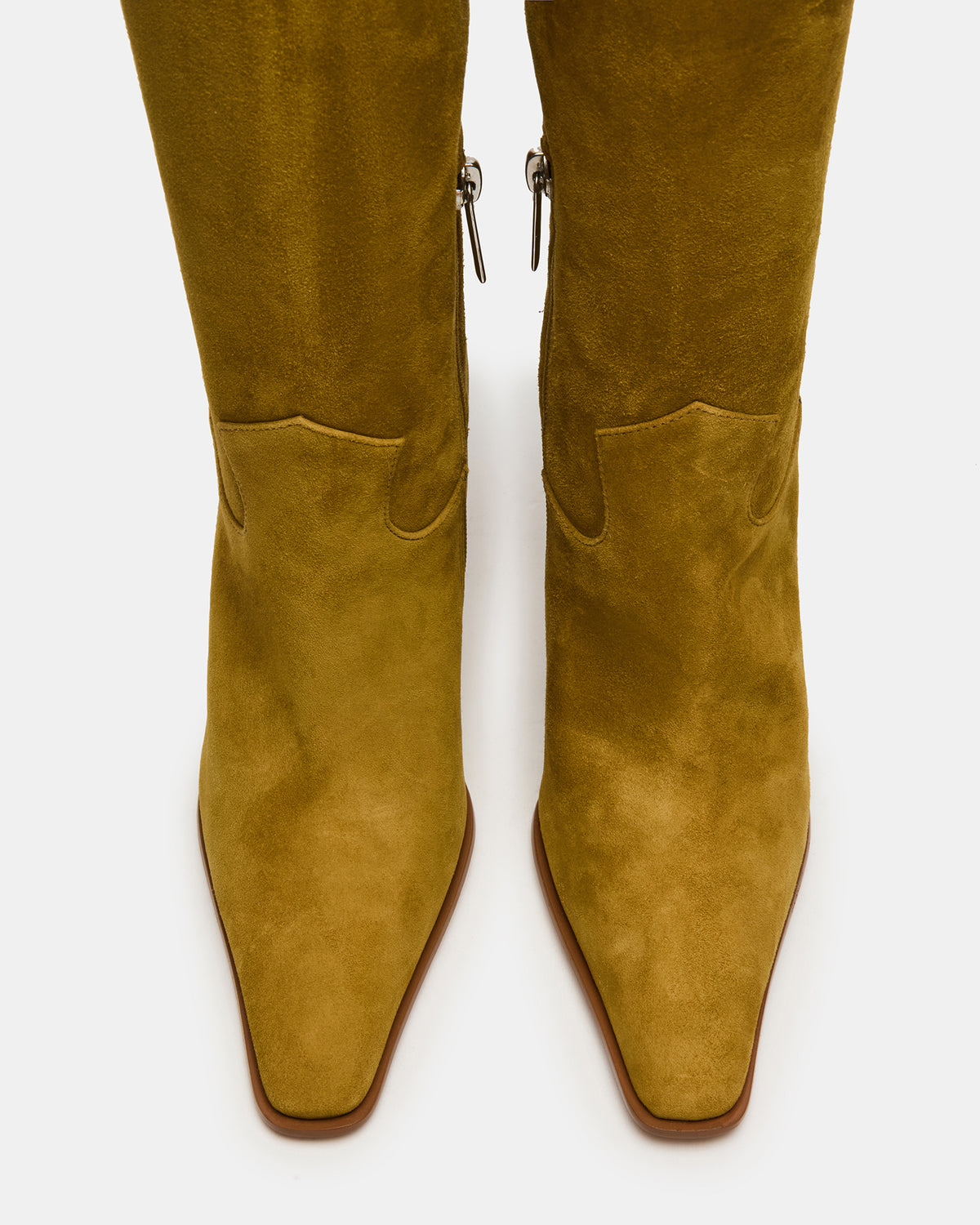 WESCOT Olive Suede Square-Toe Knee-High Heeled Women's Boot