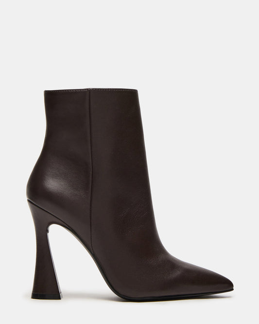 BOLERO Brown Leather Pointed-Toe Heeled Women's Ankle Boot