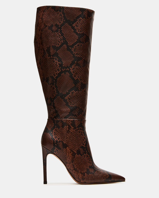 NITRO Brown Snake Wife Calf Pointed-Toe Stiletto Heel Knee-High Women's Boots