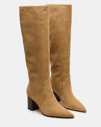 SKYLINE Taupe Suede Knee-High Pointed Toe Women's Boot