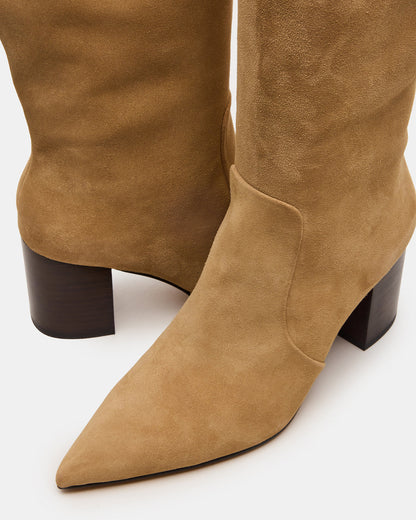SKYLINE Taupe Suede Knee-High Pointed Toe Women's Boot