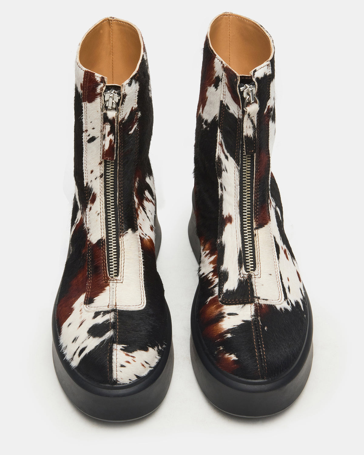 JONES Brown Cow Print Zipper Lug Women's Ankle Boot