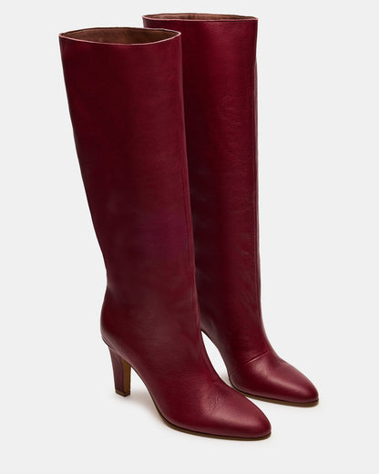 RIZK Burgundy Leather Knee-High Rounded Toe Heeled Women's Boot