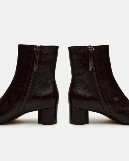 STROME Wine Patent Block Heel Women's Ankle Boot