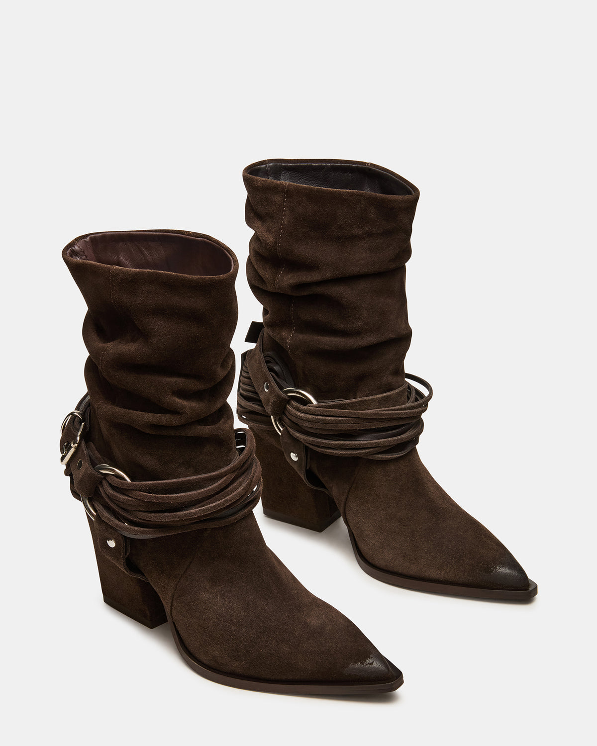 LAUPER Dark Taupe Suede Pointed-Toe Heeled Buckle Women's Ankle Boot
