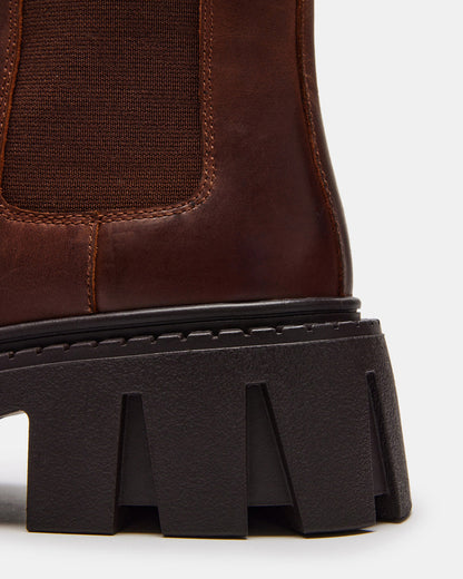 CHARGES Brown Distressed Platform Bootie | Women's Booties