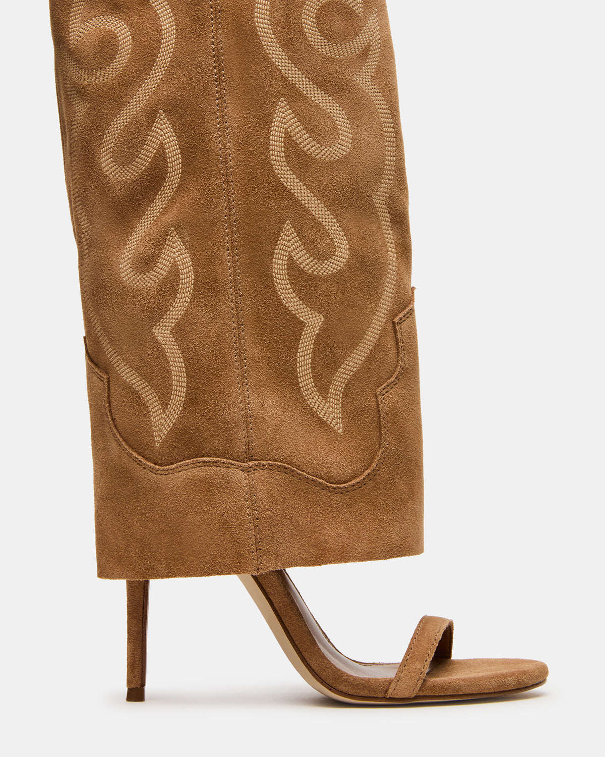 RAVINE Western Tan Suede Knee-High Cuffed Stiletto Heel Women's Boot