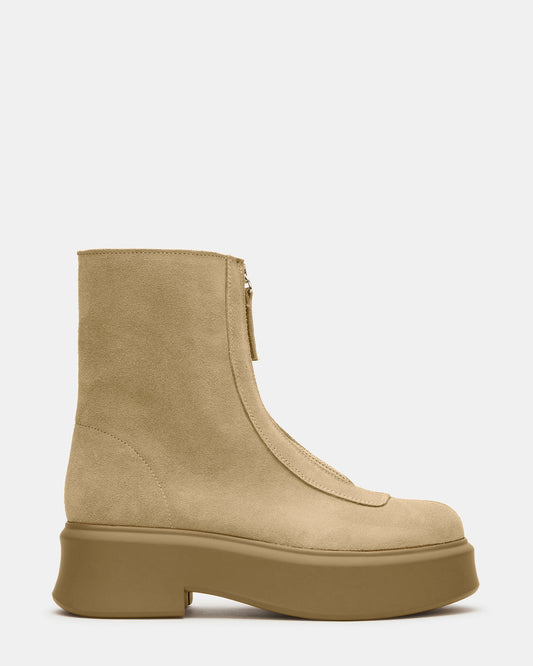 JONES Tan Suede Zipper Lug Women's Ankle Boot
