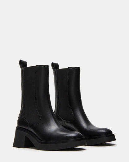 MURRAY Black Leather Block Heel Ankle Boot | Women's Booties