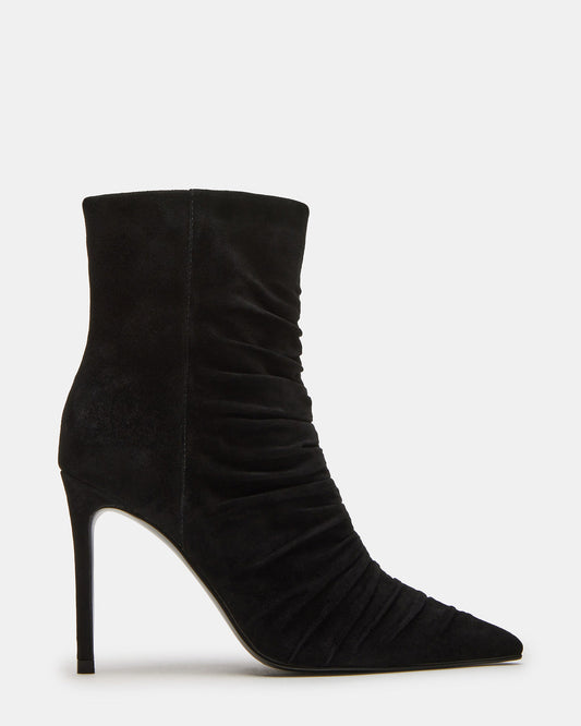 TEASE Black Suede Ruched Pointed Toe Ankle Boot | Women's Booties