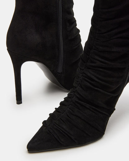 TEASE Black Suede Ruched Pointed Toe Ankle Boot | Women's Booties