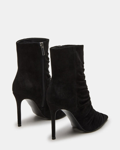TEASE Black Suede Ruched Pointed Toe Ankle Boot | Women's Booties