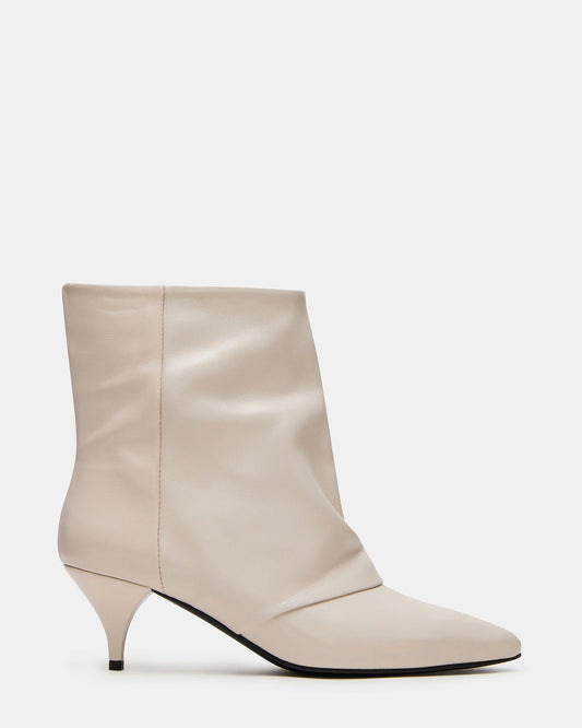 SHINER White Leather Pointed-Toe Kitten Heel Women's Ankle Boot